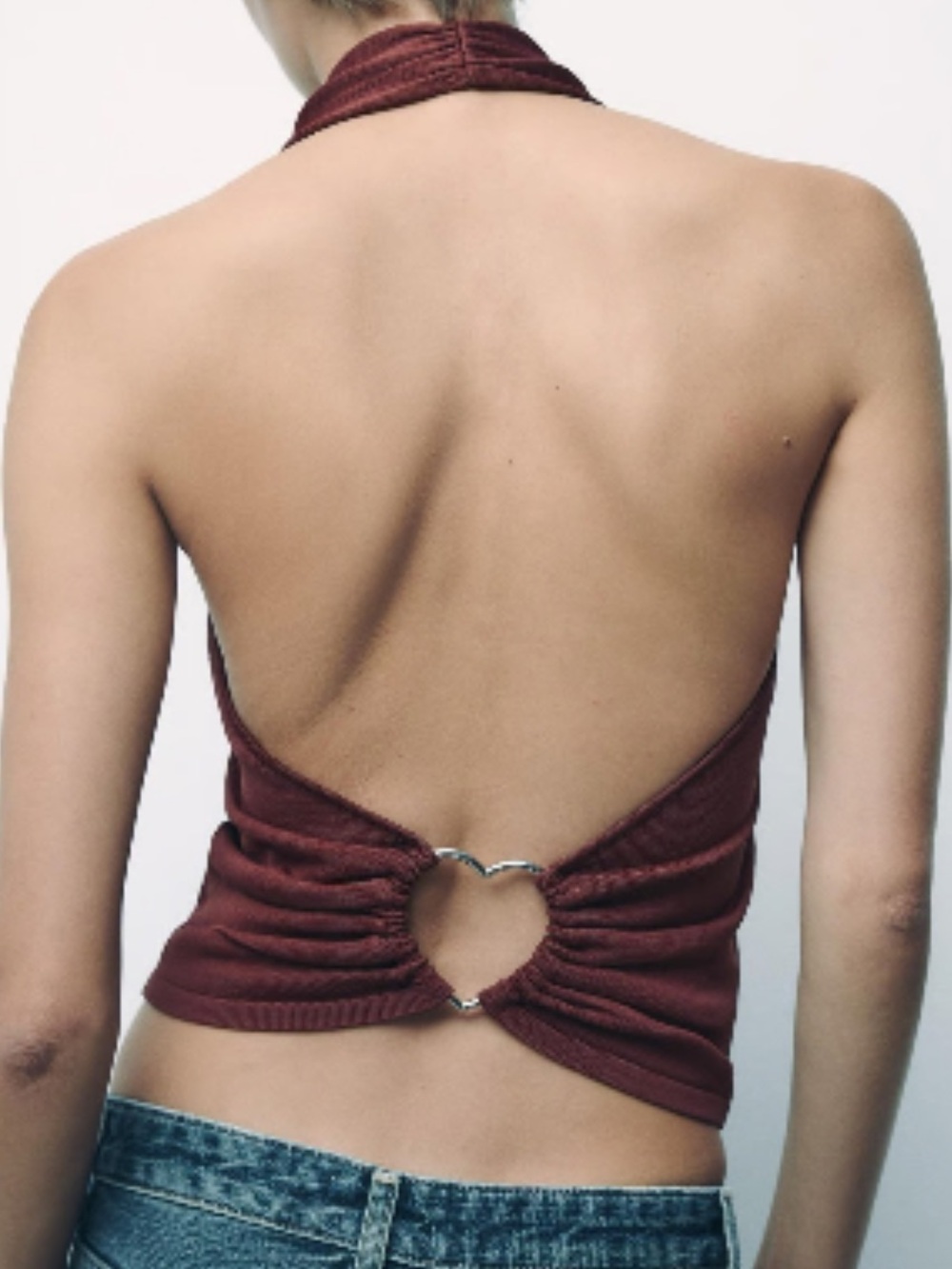 ❤️ Zara Y2K Style Coquette Dark Feminine Backless Halter Going Out Top Wine Sz M